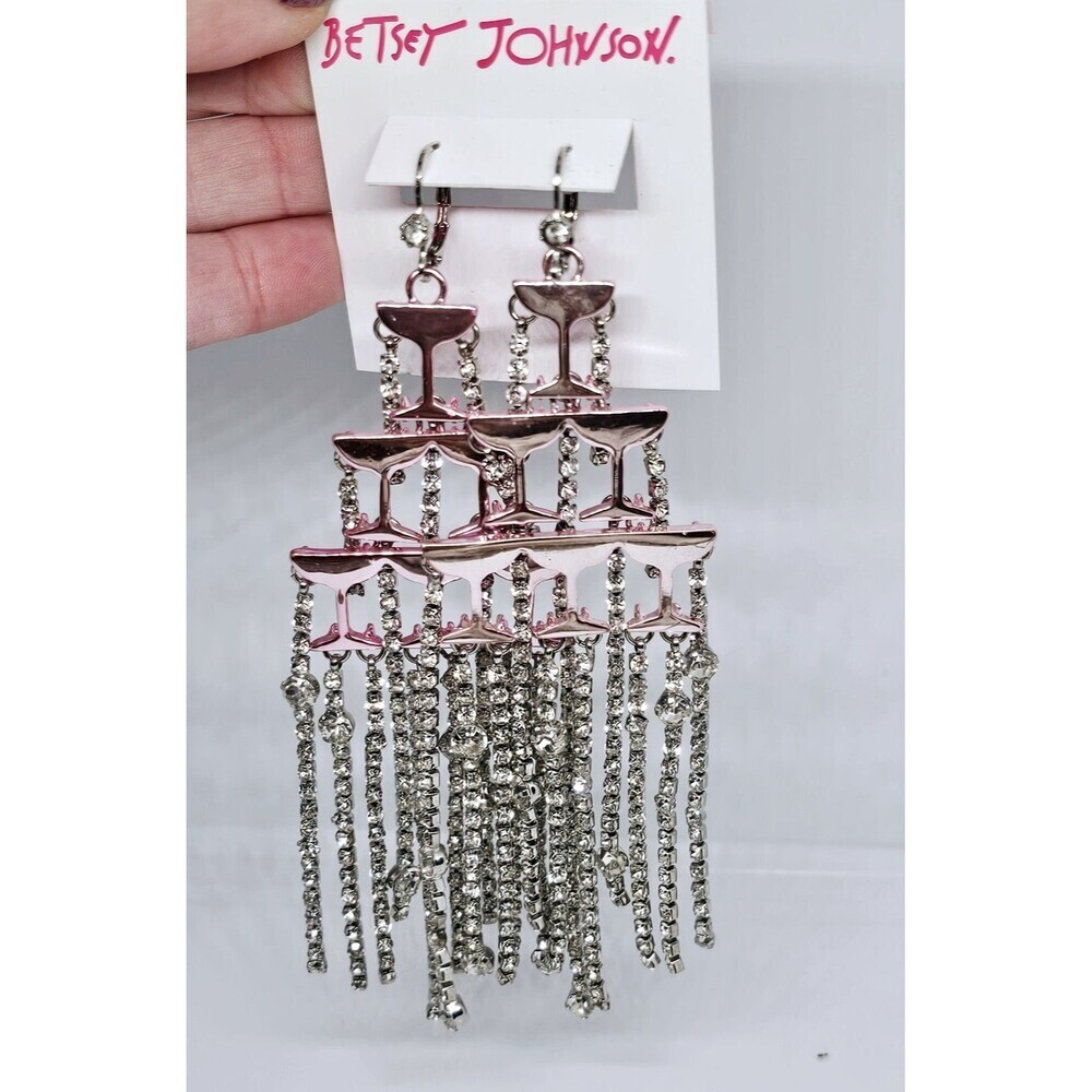 Betsey Johnson Going All Out Pink Champagne Glasses Earrings New Never Worn